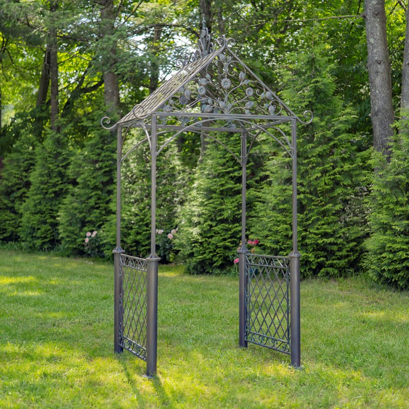 Zaer Ltd International 9.5ft. Iron Garden Arch with Embellished Trellis in Antique Bronze "London 1820" ZR220403-BZ