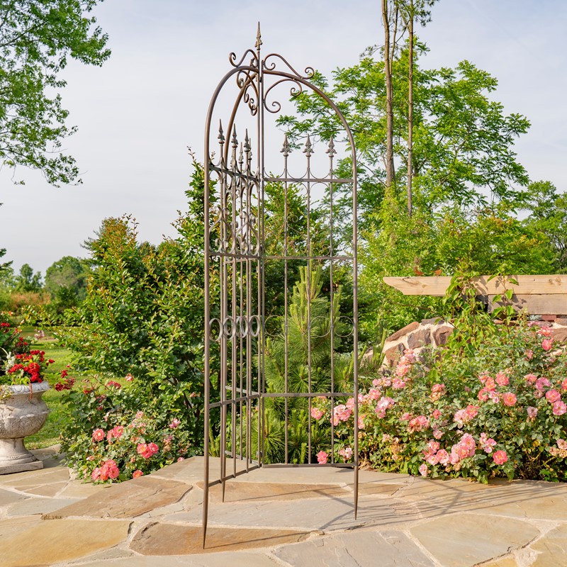 Zaer Ltd International 7.7ft Tall Three Wall Iron Trellis with Fleur-de-lis in Ant. Bronze "Paris 1968" ZR220413-BZ