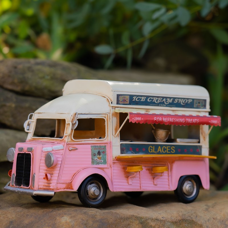 Zaer Ltd International 11.42" Retro Metal Ice Cream Truck Tabletop Decoration in Pink ZR107831-PK