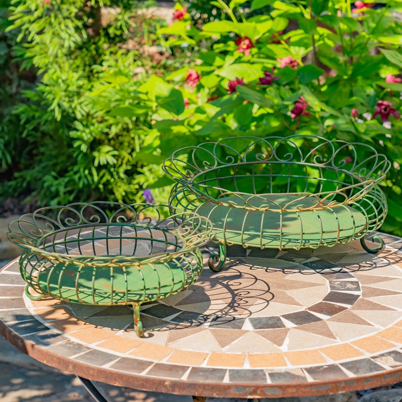 Zaer Ltd. International Set of 2 Embellished Metal Wire Flower Baskets in Antique Green "London 1812" ZR220711-GR