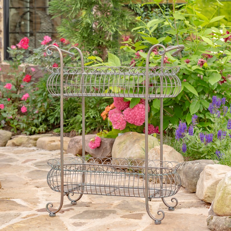 Zaer Ltd. International Pre-Order: 32.28" Tall 2Tier Metal Oval Basket Plant Stand in Bronze "Stephania" ZR220663-BZ