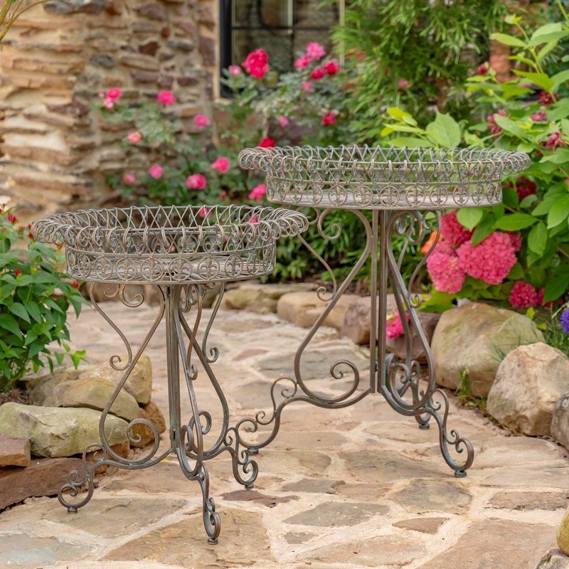 Zaer Ltd. International Set of 2 Round Plant Stands with Decorative Basket in Bronze "Copenhagen 1843" ZR220407-BZ