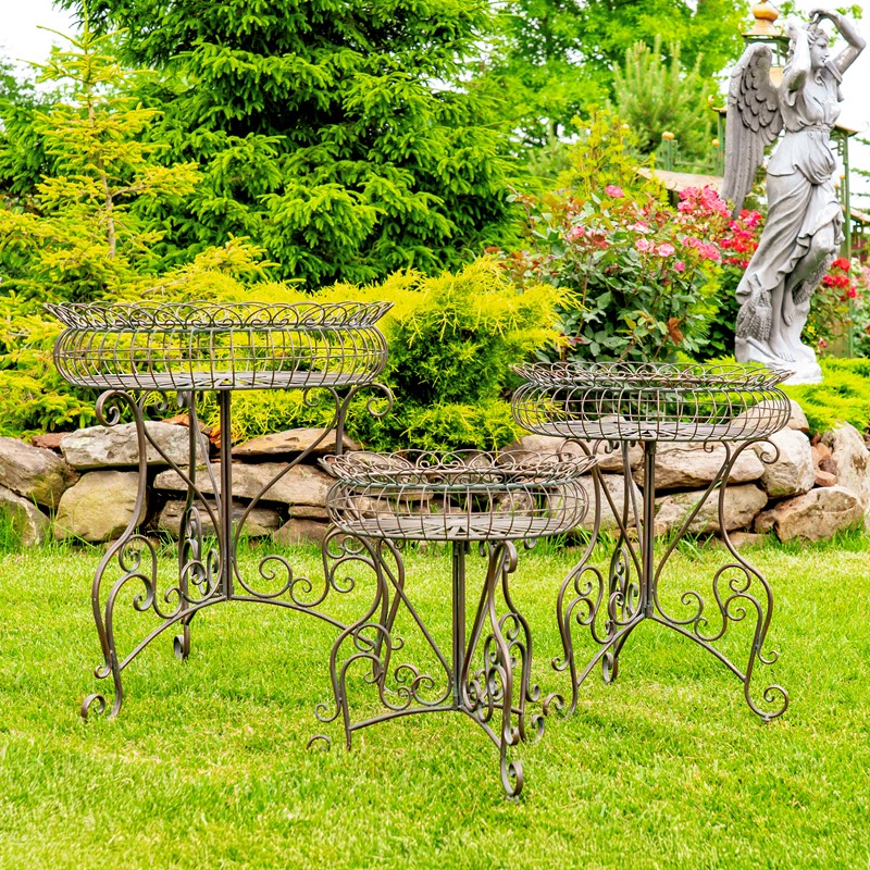 Zaer Ltd. International Set of 3 Round Plant Stands with Baskets in Antique Bronze "Copenhagen 1843" ZR220408-BZ