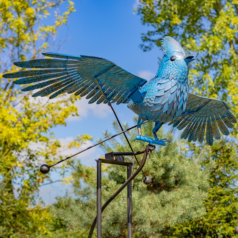 Zaer Ltd International 8.65ft. Tall XL Flying Blue Jay Iron Rocking Stake "Coco" ZR208660