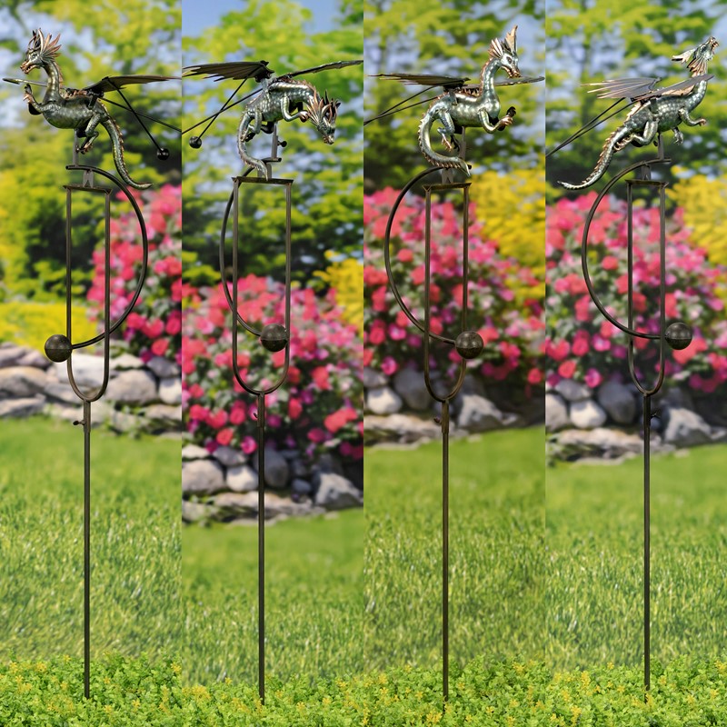 Zaer Ltd International Set of 4 Assorted 4.5ft. Flying Dragon Rocking Stakes "Kai/Tyson/Bomris/Belindo" ZR208750-SET