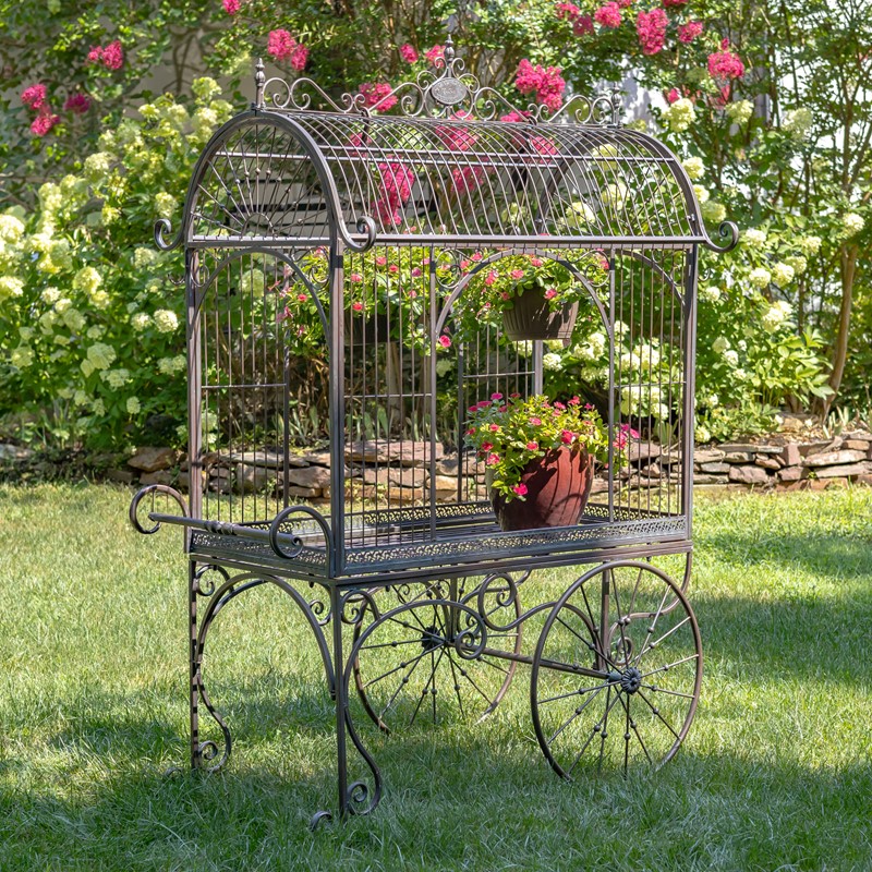Zaer Ltd. International 82" T. Large Iron Flower Cart with Curved Roof in Bronze "Paris 1968" ZR200200-BZ