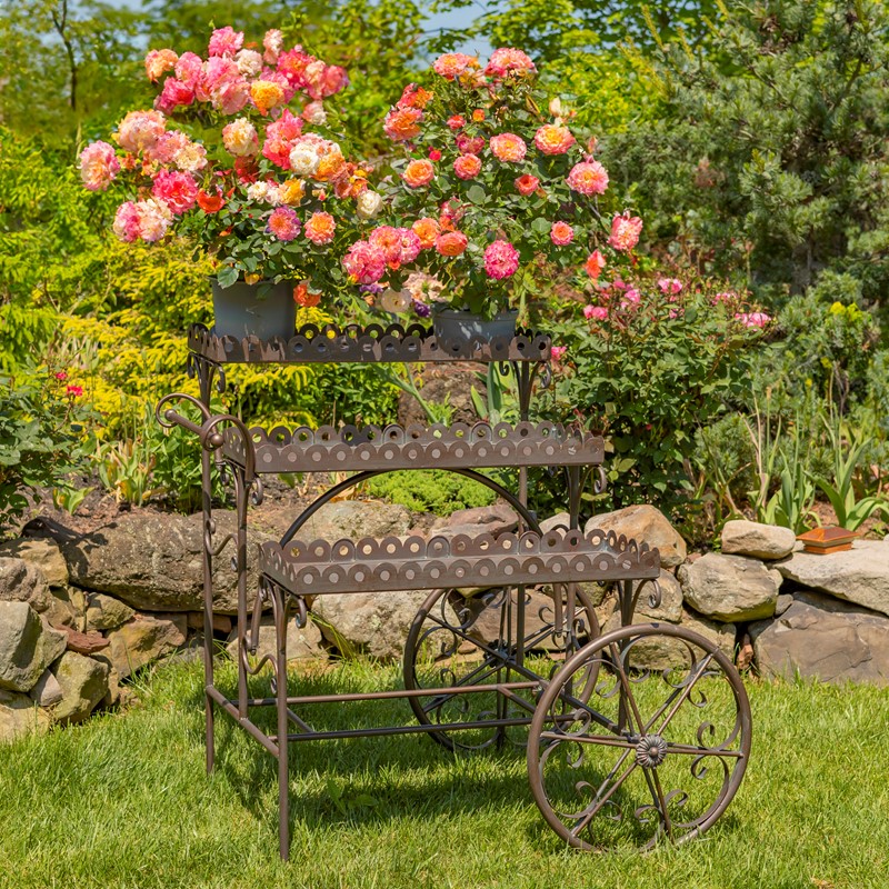 Zaer Ltd. International 3.75ft. Parisian-Inspired 3-Tier Staggered Flower Cart in Copper-Brown "Avignon" ZR220884-CB