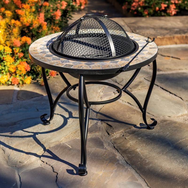 Zaer Ltd. International 25.6"D. Round Mosaic Tile Metal Fire Pit "Medora" ZR803681-C