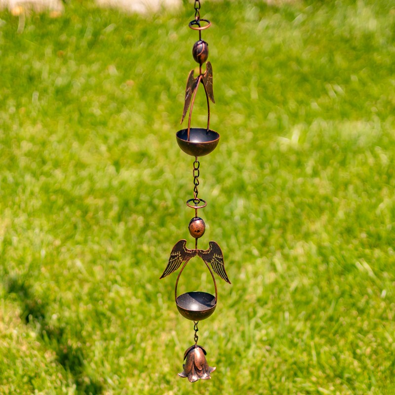 Zaer Ltd International 96" Long Antique Bronze Iron Rain Chain with Angels ZR235178