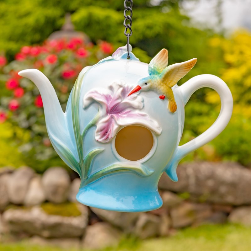 Zaer Ltd. International Set of 7 Assorted Hanging Hand Painted Porcelain Teapot Birdhouses ZR240000-SET