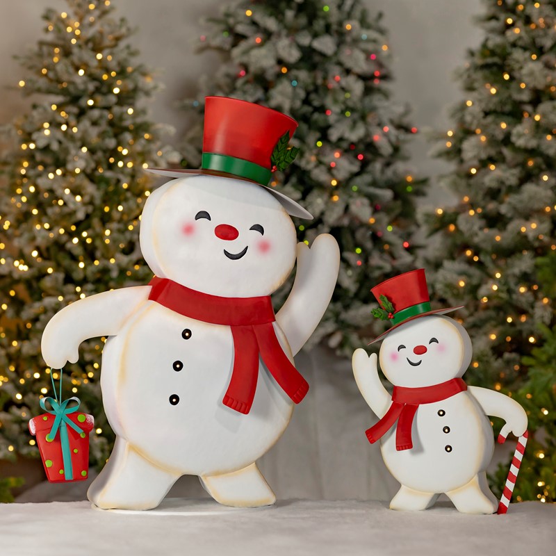 Zaer Ltd International Set of 2 Friendly Metal Snowmen Figurines "Icy & Icesis" ZR234430-SET