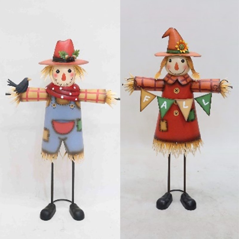 Zaer Ltd. International Pre-Order: Set of 2 Assorted Iron Scarecrow Figurines "Mr. & Mrs. Scarecrow" ZR232068-SET