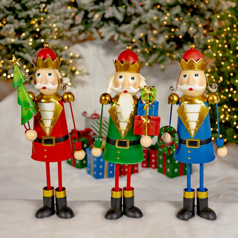 Zaer Ltd International Set of 3 Assorted Metal Nutcracker Figurines "Santa's Secret Soldiers" ZR234948-SET
