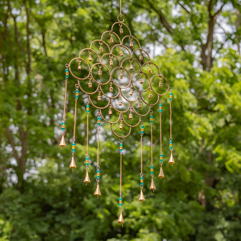 Zaer Ltd International Set of 4 Assorted Gold Diamond-Shaped Metal Wind Chimes with Beaded Accents LS016826-SET