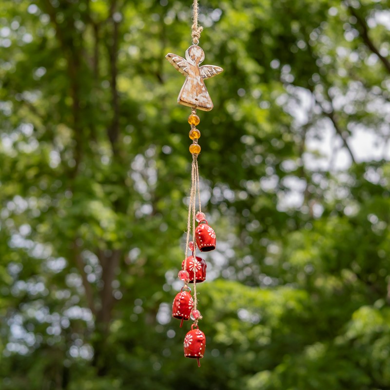 Zaer Ltd International Set of 6 Assorted Color Metal & Wood Angel Wind Chimes with Dangling Bells LS017016-SET