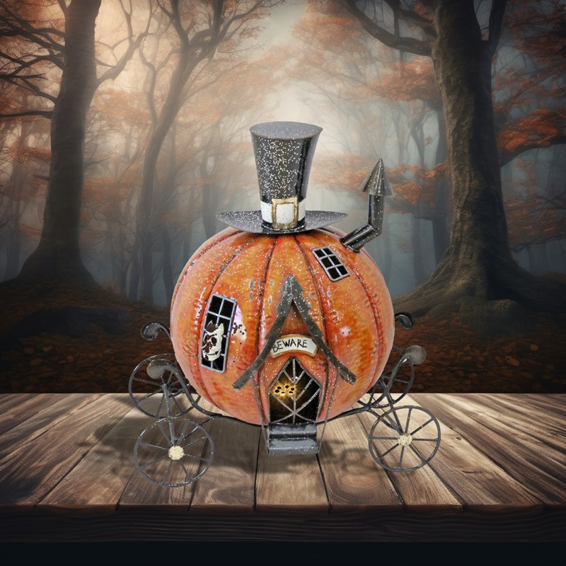 Zaer Ltd International Pre-Order: 17" Tall Haunted Forest Metal Halloween Carriage & Candleholder ZR190032