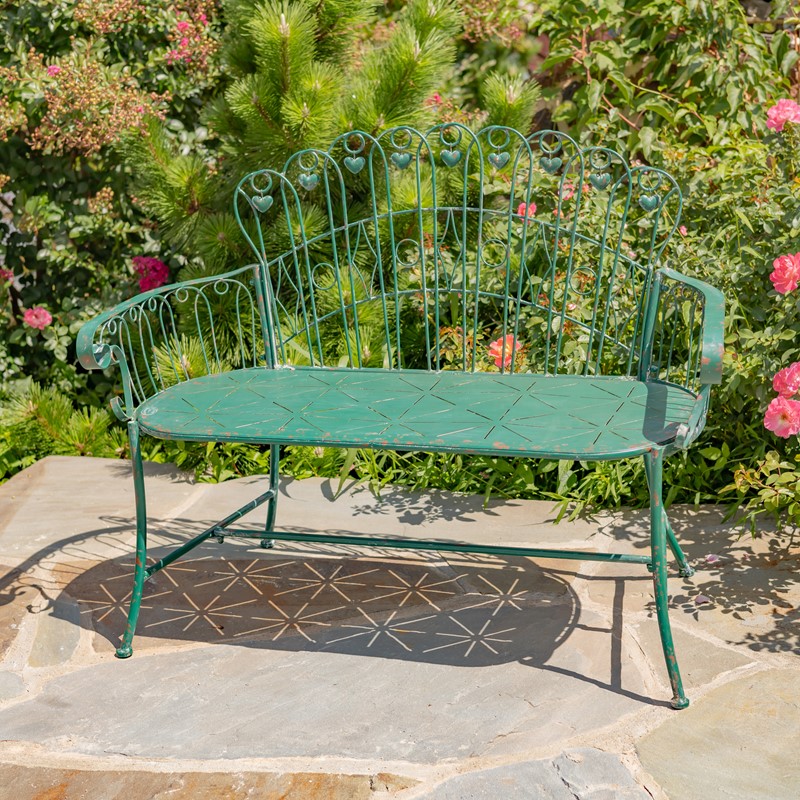 Zaer Ltd International 47.25" Long Embellished Metal Garden Bench in Antique Green "Toulouse 1275" ZR194620-GR