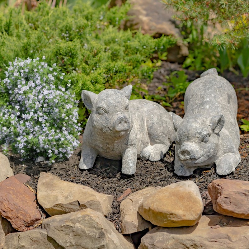 Zaer Ltd International Set of 2 Magnesium Piglet Statues "Truffles & Clover" ZR139510-20-SET