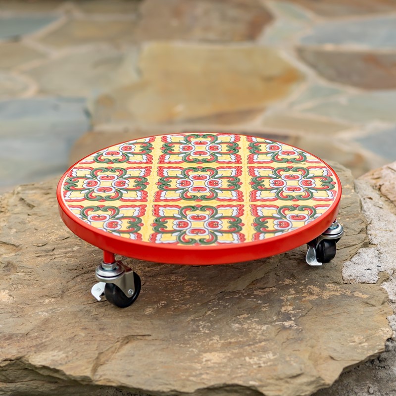 Zaer Ltd. International 11.8" Ceramic Mosaic Tile Plant Trolley "Belgrade" - Red/Yellow/Green ZR850031