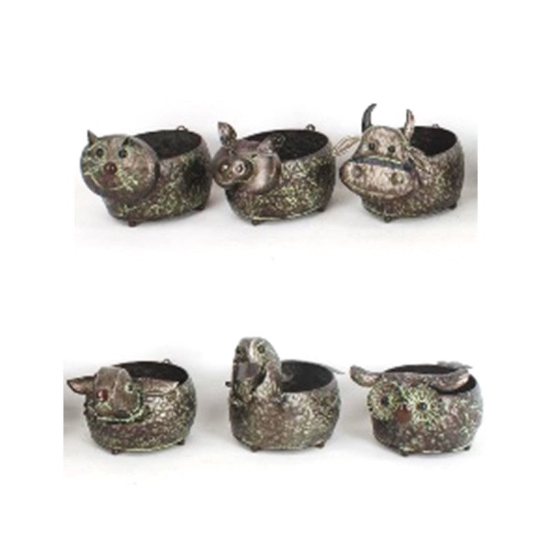 Zaer Ltd International Pre-Order: Set of 6 Assorted Animal Galvanized Flower Pots ZR162050-SET