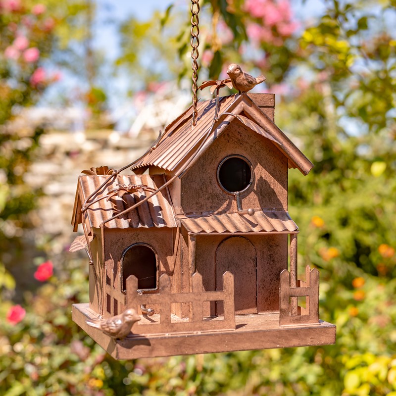 Zaer Ltd International Pre-Order: S6 Assorted Hanging Antique Copper Metal Birdhouses "Home Tweet Home" ZR175620-CPS