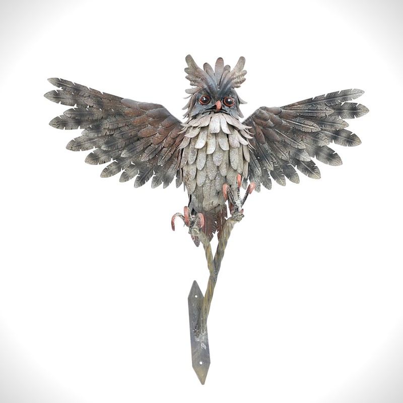 Zaer Ltd. International 26.5" Tall Metal Great Horned Owl Taking Flight Off Branch "Bramble" ZR241038