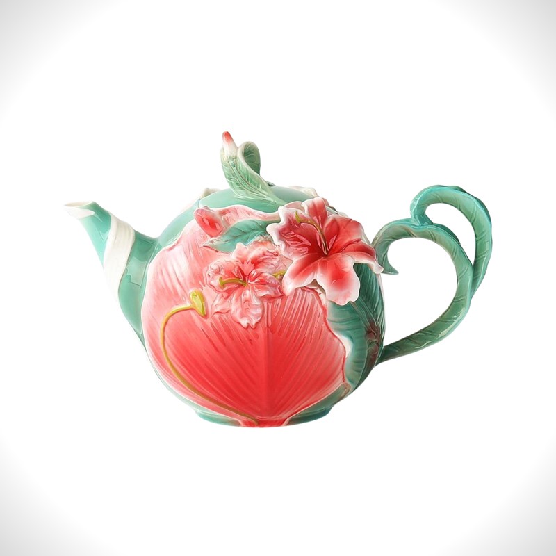 Zaer Ltd International Pre-Order: 9" Hand Painted Decorative Teapot Accent "Lilly" ZR083891