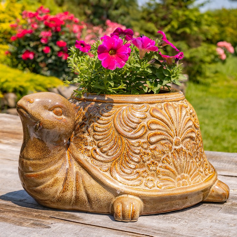 Zaer Ltd International Pre-Order: Hand Painted Ceramic Turtle Planter "Maldives" ZR083901