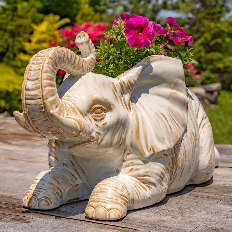 Zaer Ltd International Pre-Order: Hand Painted Ceramic Elephant Planter "Namibia" ZR083912