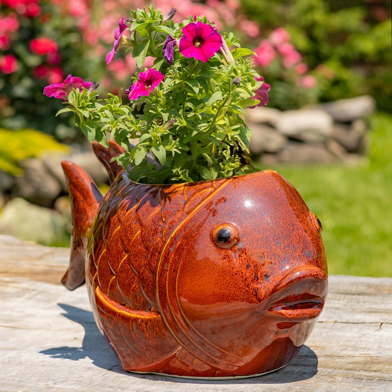 Zaer Ltd International Pre-Order: 18.5" Hand Painted Ceramic Goldfish Flower Pot "Goldie" ZR083914