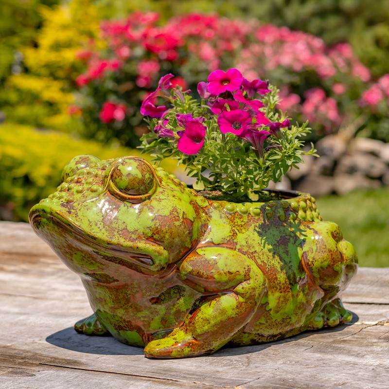 Zaer Ltd International Pre-Order: Hand Painted Ceramic Frog Planter "Rayne" ZR083925
