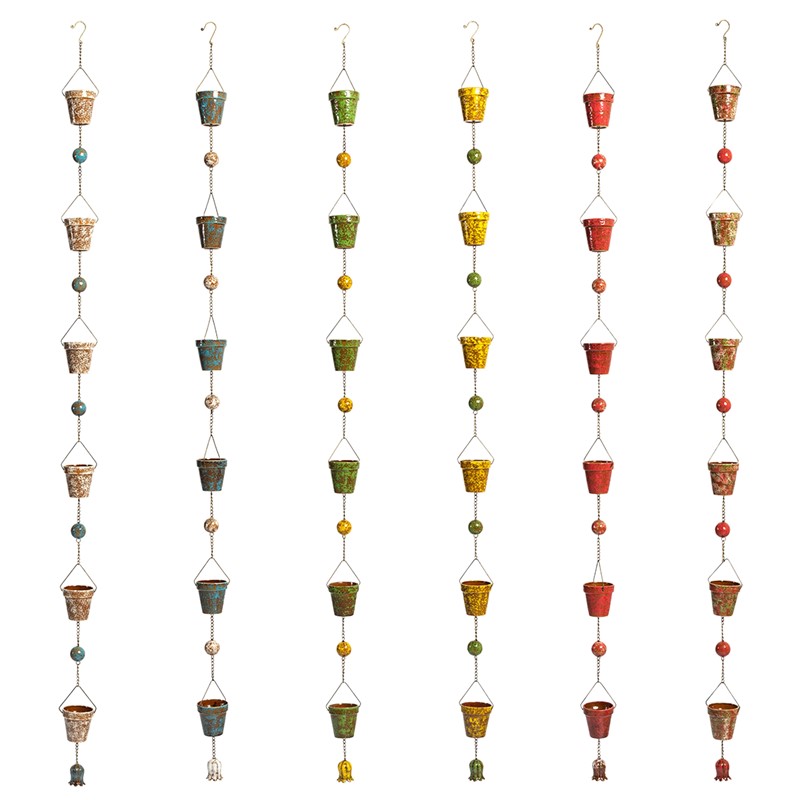 Zaer Ltd International Set of 6 Assorted 76.75"L Hand Painted Porcelain Bucket Rain Chains ZR240024-SET