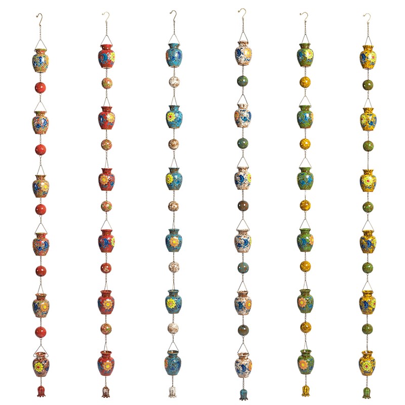 Zaer Ltd International Set of 6 Assorted 77.5" Long Hand Painted Multicolor Porcelain Vase Rain Chains ZR240023-SET