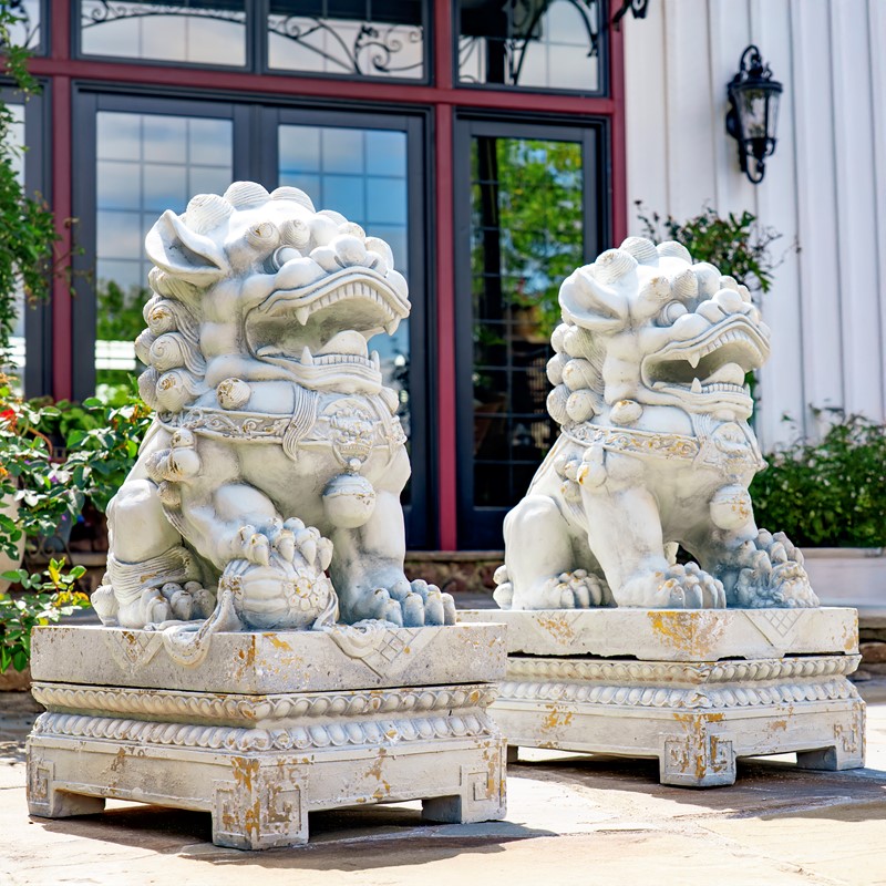 Zaer Ltd. International Pre-Order: Set of 2 Magnesium Foo Dog Statues in Antique Grey "Gan & An" ZR617270-GYS