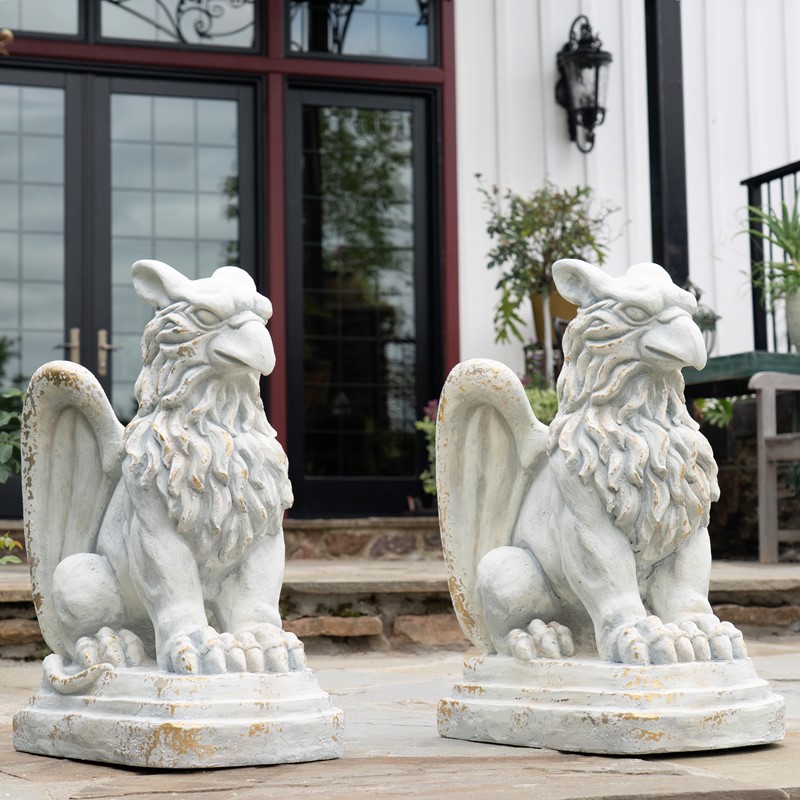 Zaer Ltd International Set of 2 Magnesium Griffin Statues in Antique Grey "Peter & Lois" ZR619280-GYS