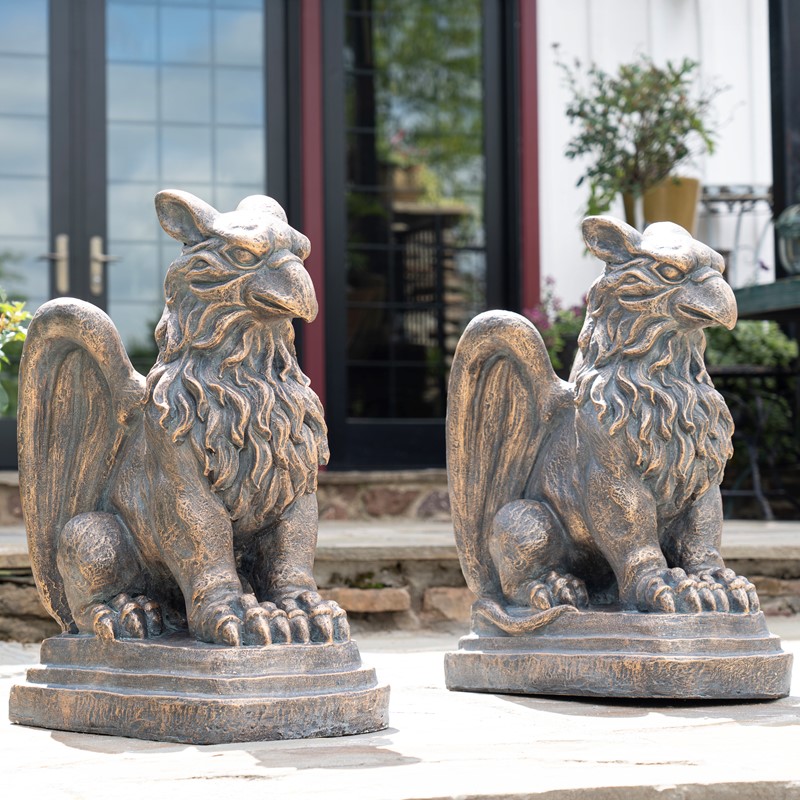 Zaer Ltd International Set of 2 Magnesium Griffin Statues in Antique Bronze "Peter & Lois" ZR619280-BZS