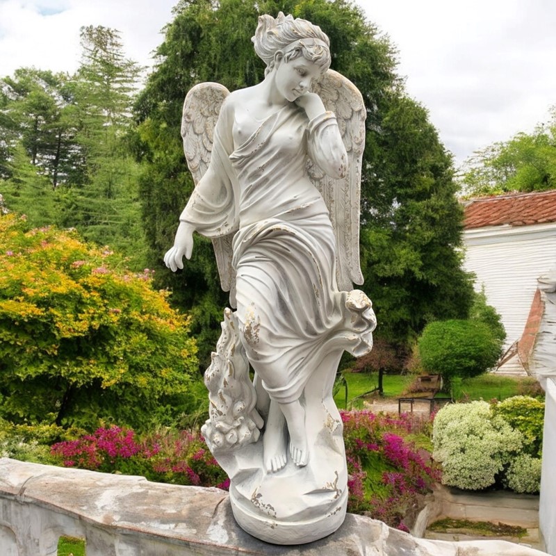Zaer Ltd International Pre-Order: 63" Tall Magnesium Angel Statue in Antique Grey "Lillith" ZR322110-GY