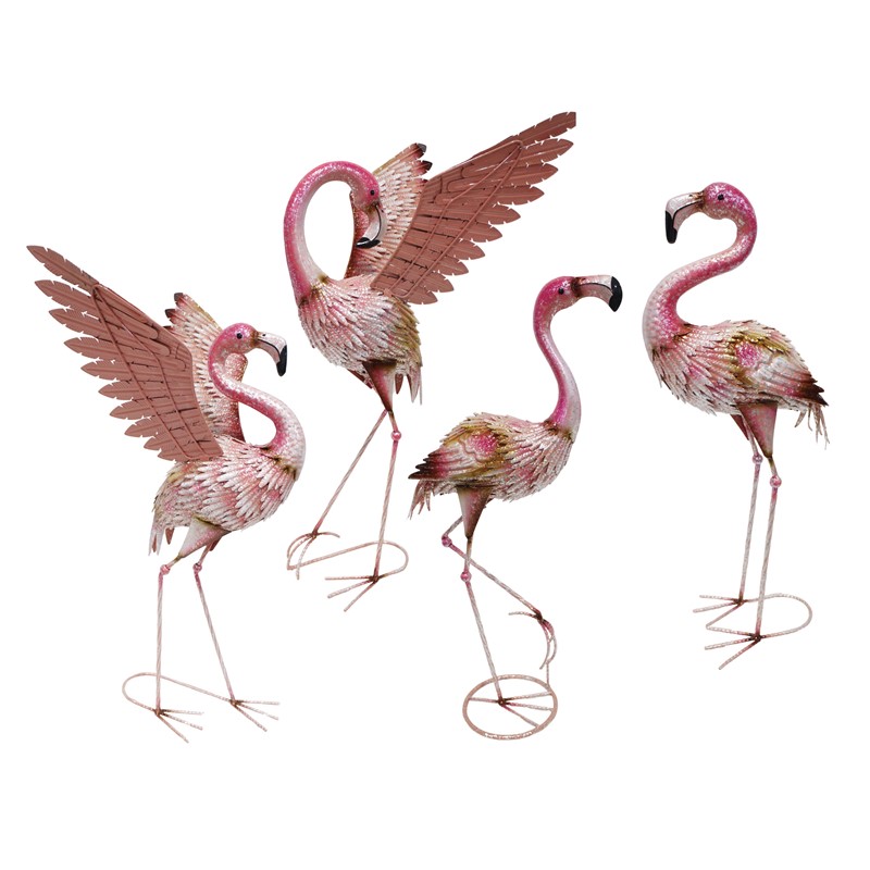Zaer Ltd International Pre-Order: Set/4 Assorted Elegant Metal Flamingo Garden Figurines "Florida Keys" ZR241160-SET