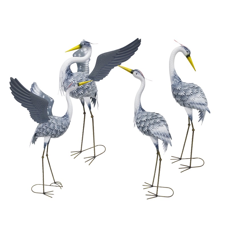 Zaer Ltd International Pre-Order: Set of 4 Assorted Great Blue Heron Metal Garden Figurines "Cuyahoga" ZR241170-SET