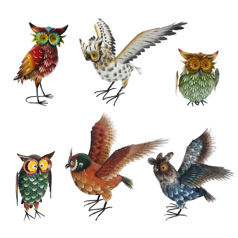 Zaer Ltd International Pre-Order: Set of 6 Assorted Hand-Painted Metal Owl Figurines ZR241240-SET