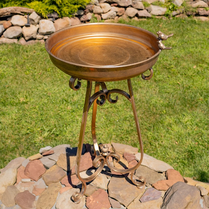 Zaer Ltd International 31.3" Tall Dark Gold Birdbath-Feeder with Tri-Stand ZR240489-DG