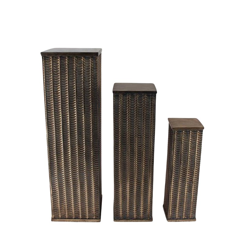 Zaer Ltd International Pre-Order: Set of 3 Assorted Dark Gold Metal Decorative Pedestal Pillars ZR241442-DG