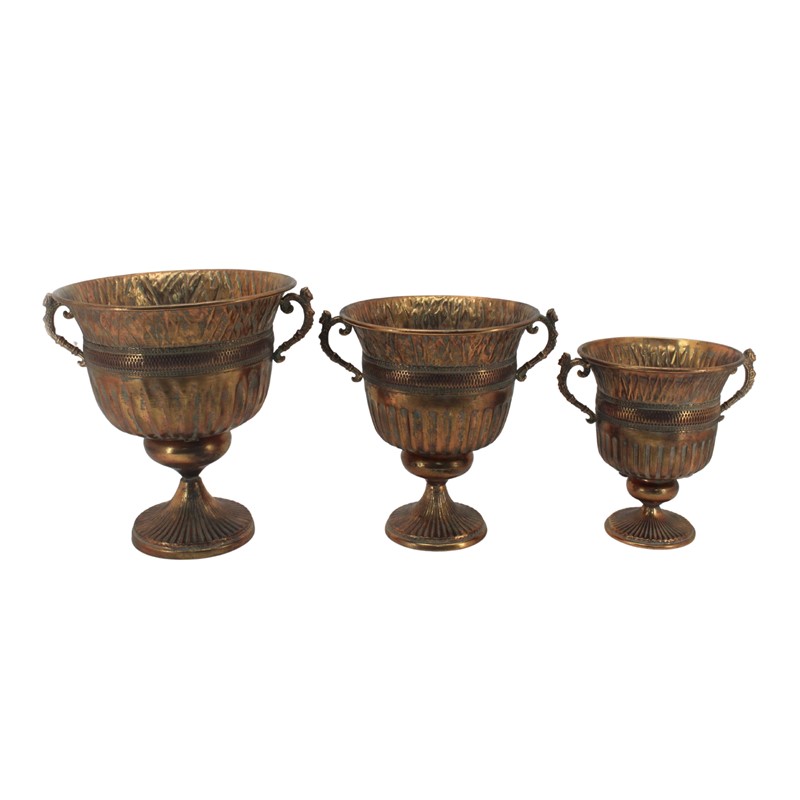 Zaer Ltd International Pre-Order: Set of 3 Assorted Frosted Gold Metal Urns "Sancus" ZR233076-GDS