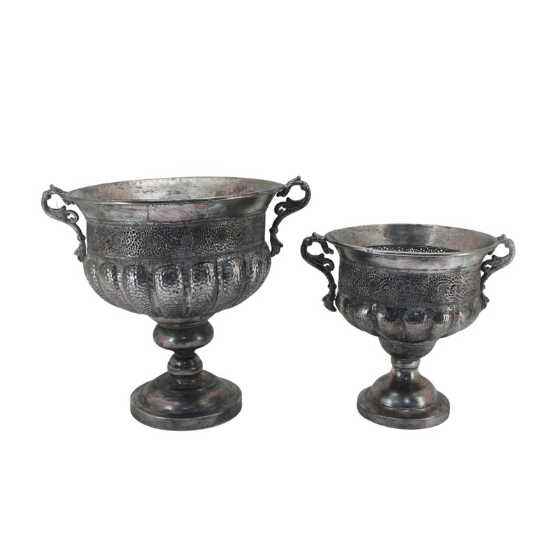 Zaer Ltd International Pre-Order: Set of 2 Assorted Frosted Silver Metal Urns "Veritas" ZR233079-SVS