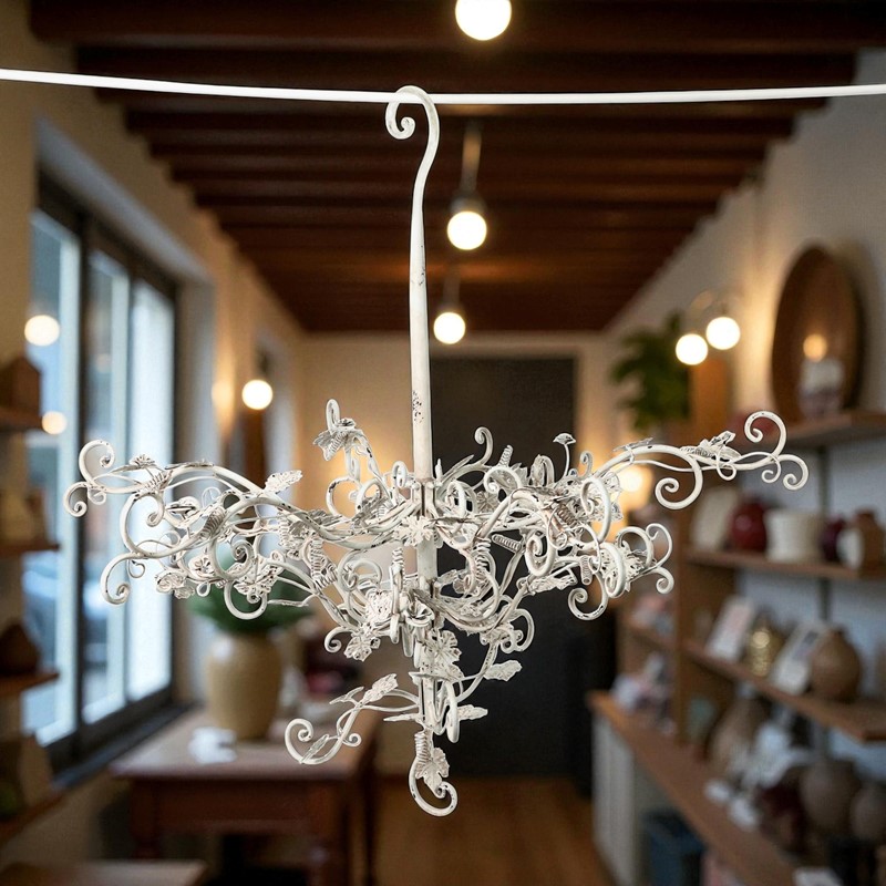 Zaer Ltd. International 47.25" Hanging Iron Rose Tree Chandelier Display in Antique White "Stephania" ZR700720-AW