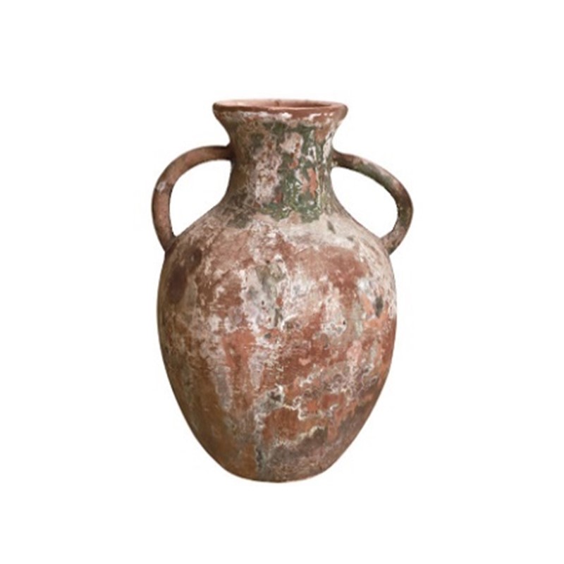 Zaer Ltd International 19.7" Tall Hydria-Shaped Ceramic Pot with Handles in Antique Brown ZR000638-RD