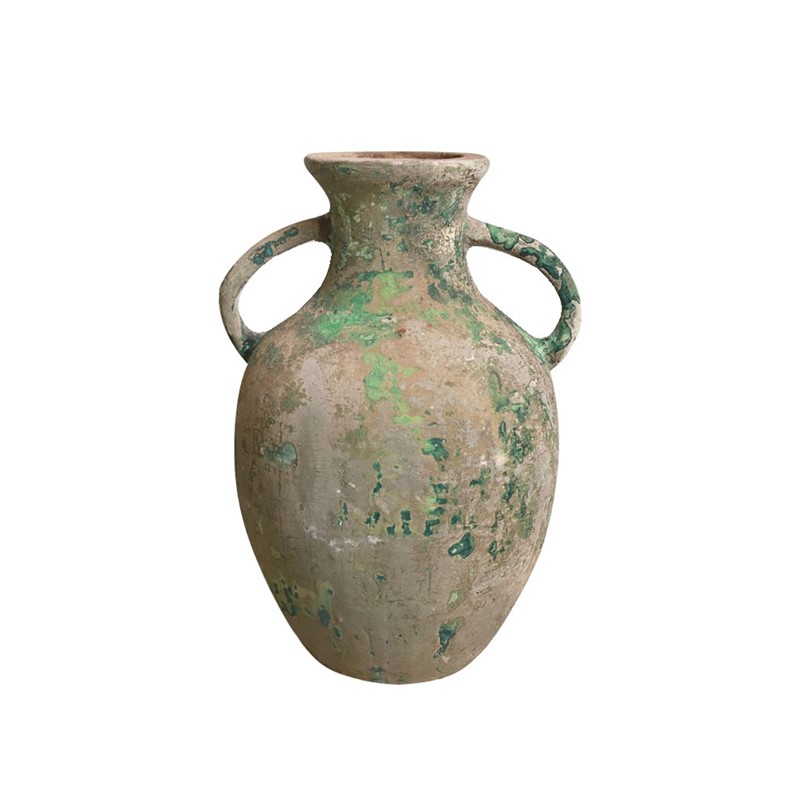 Zaer Ltd International 19.7" Tall Hydria-Shaped Ceramic Pot with Handles in Antique Moss ZR000638-GR