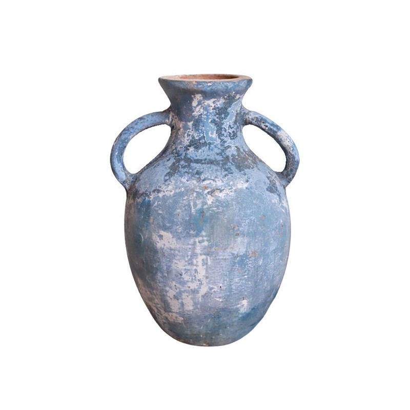 Zaer Ltd International 19.7" Tall Hydria-Shaped Ceramic Pot with Handles in Antique Blue ZR000638-BL