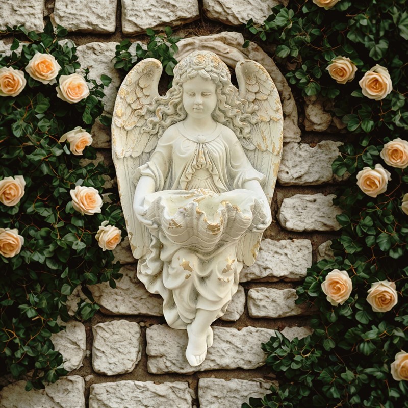 Zaer Ltd International Pre-Order: 30" Tall Wall Hanging Cherub Flower Planter in Antique Grey ZR341729-GY