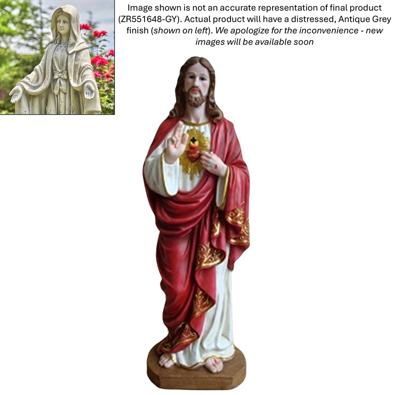 Zaer Ltd International Pre-Order: 48" Tall Jesus with Sacred Heart Statue in Antique Grey ZR551648-GY